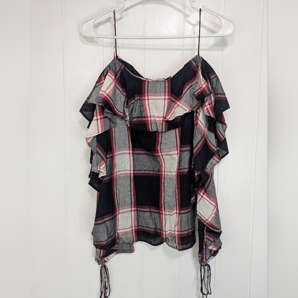 ❤️5/$25 LOFT Black and Red Plaid Ruffle Camisole